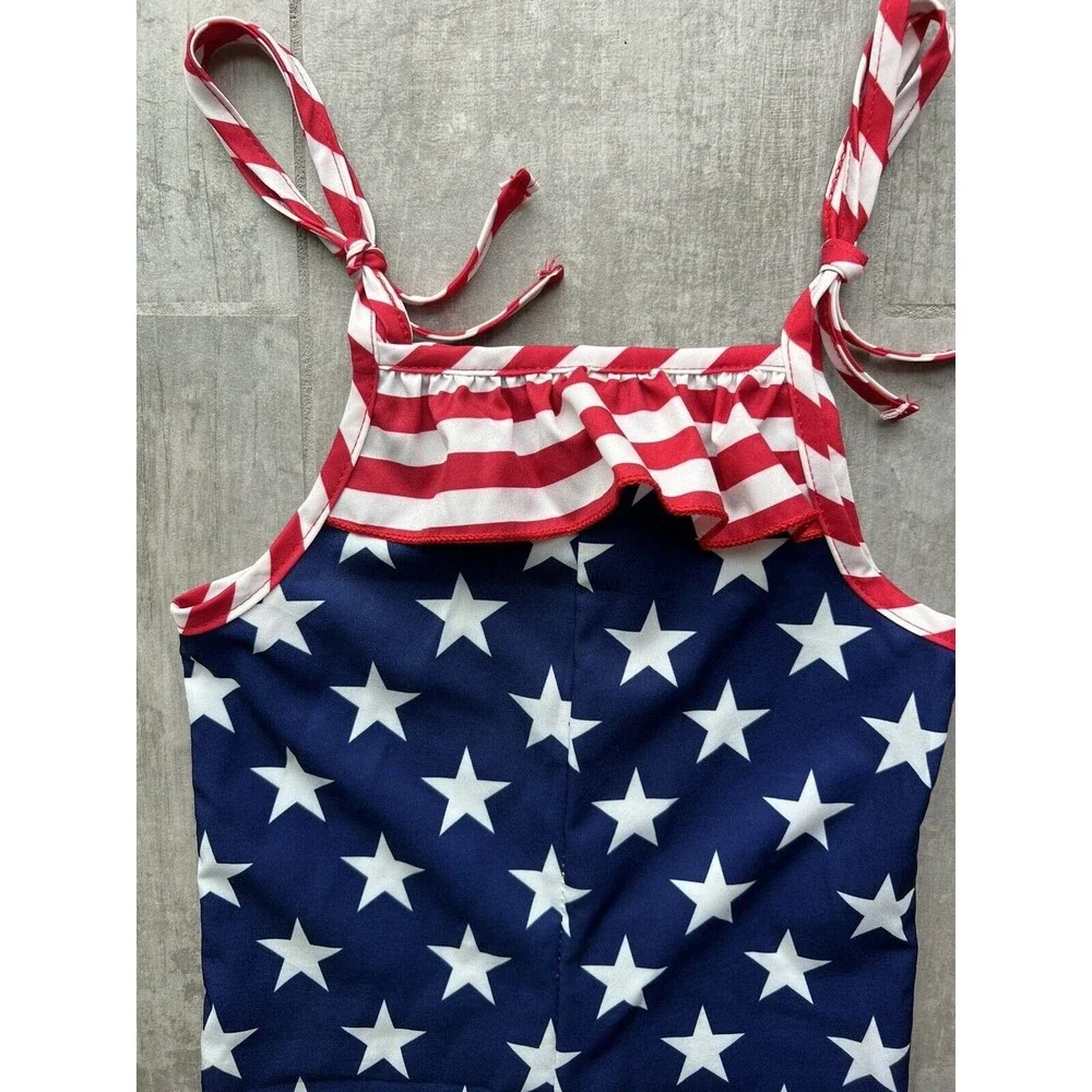 Los Angeles Boutique Toddler Girl American Flag Outfit Holiday Party Jumpsuit 3T - Picture 5 of 11